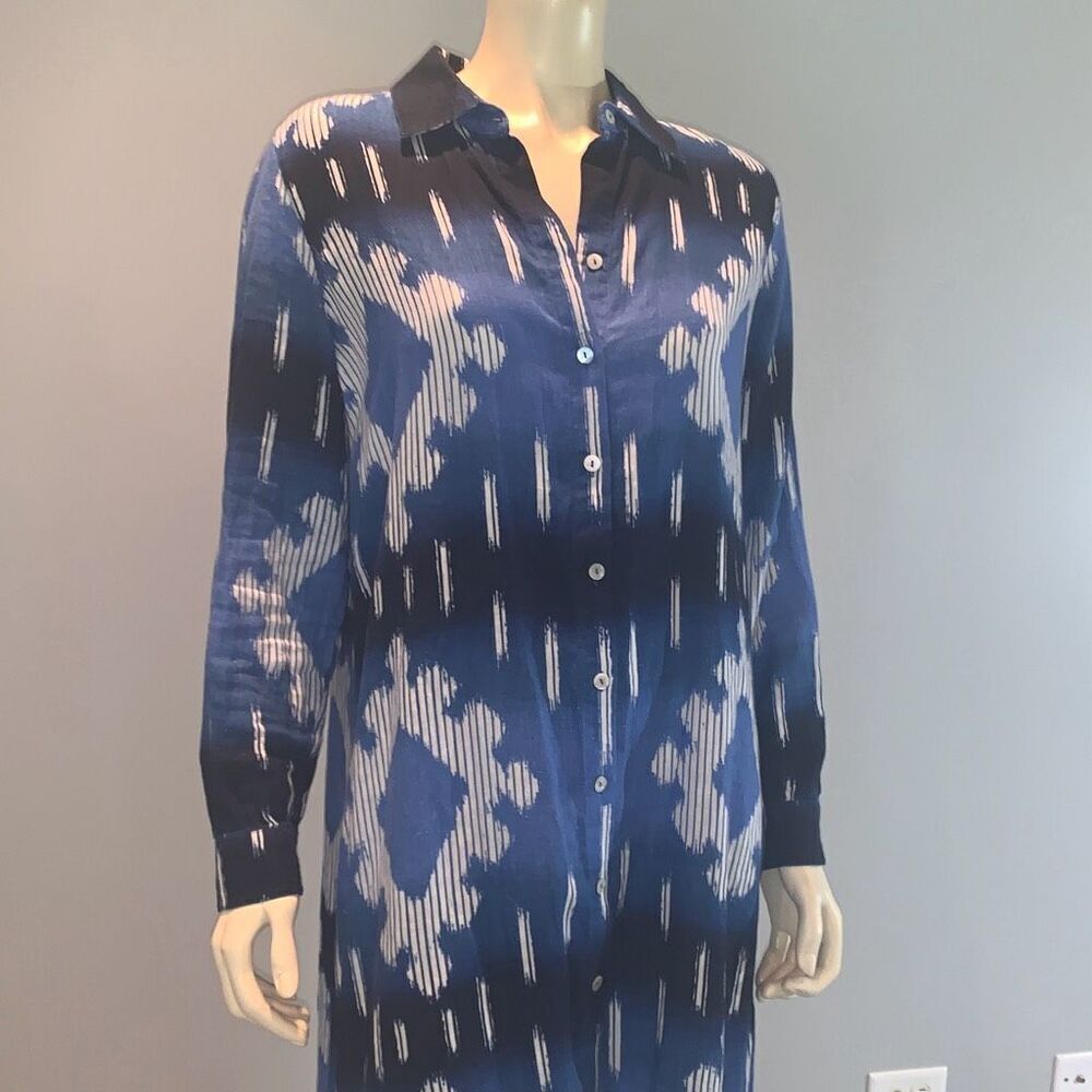 Chicos Blue Aztec Linen Button Down Dress Size 1 - Picture 10 of 12